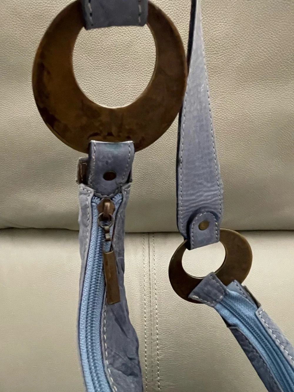 VTG Y2K LUPE Blue Distressed Argentine Cowhide Leather Hobo Bag w/Front Pockets
